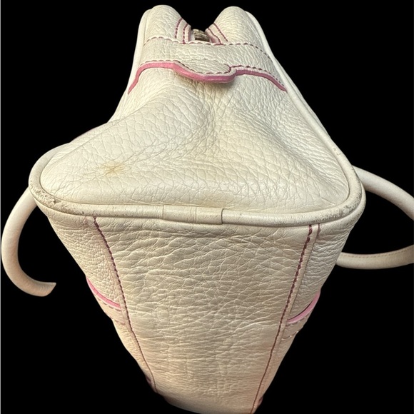Dooney & Bourke Marchesa Cream Pebbled Arnella Leather Pink Piping Handbag - Picture 5 of 9